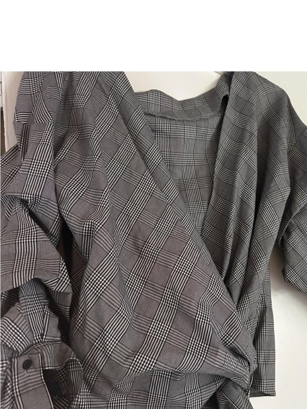 Zara Gray Plaid Wrap Blouse